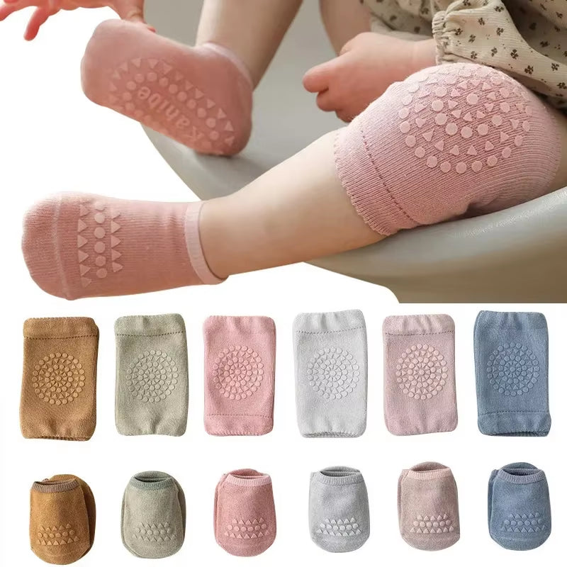 Baby Knee Pads Socks Set Solid Color anti Slip Socks Kneecap Kid Crawling Safety Floor Socks Knee Protector for Girls Boy
